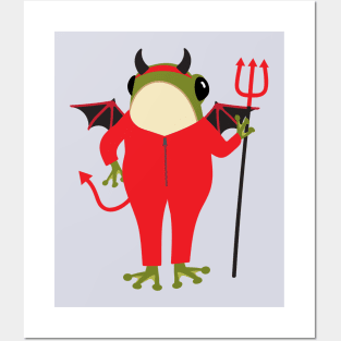 Frog in a devil Halloween costume Posters and Art